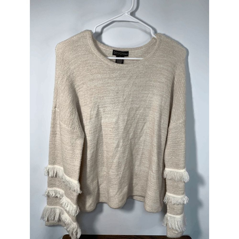 Design 365 Crew Neck Fringe Sleeve Sweater Over Sized Size Small